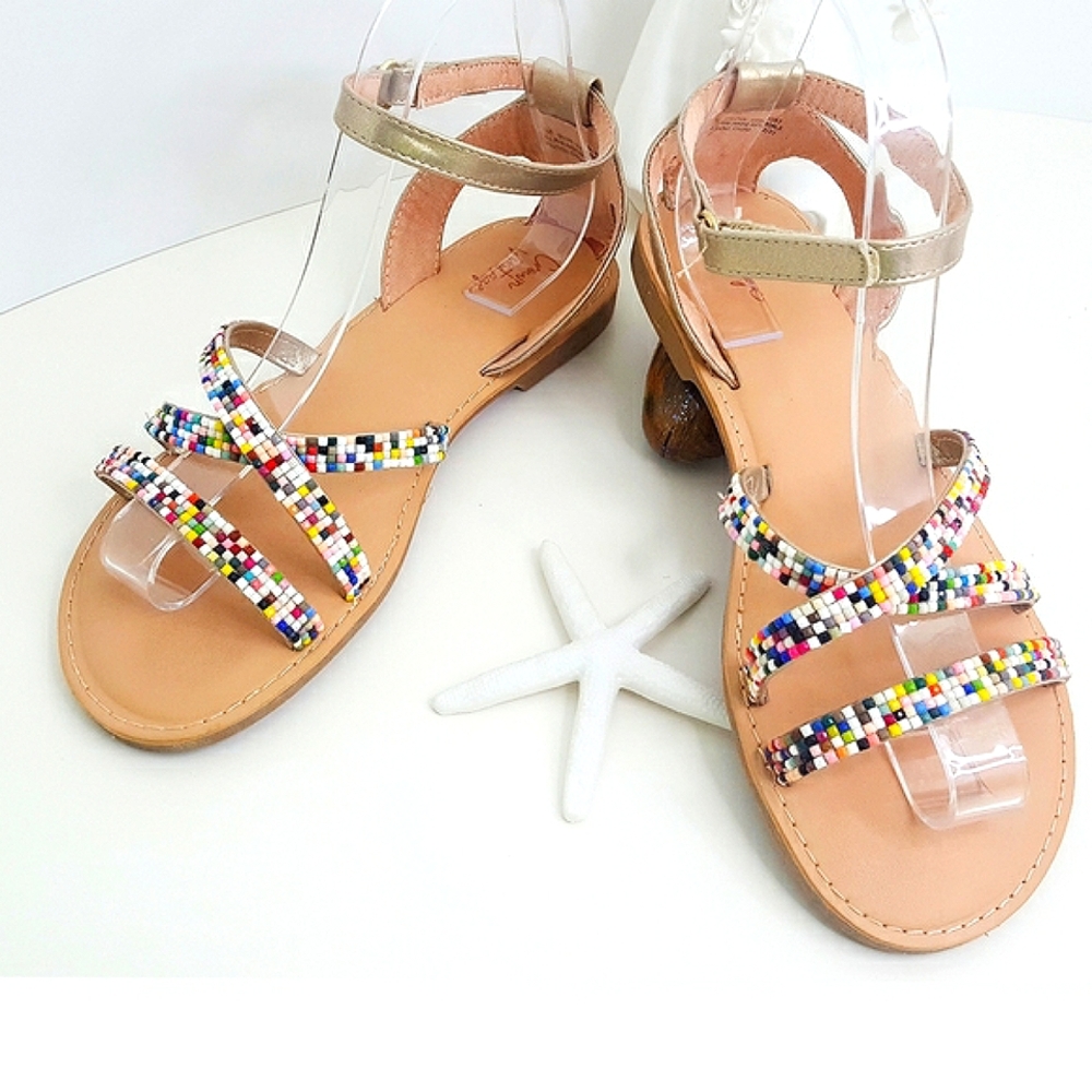 CROWN VINTAGE🏖 Golden Ankle Strapped Sandal| Colorful Beads